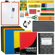 Single 60 Piece Stationary Supplies Kit Containing Spiral Notebooks, Composition Notebook, Folders, Dry Erase Board, Dry Erase Markers, No. 2 Pencils, Pens, Erasers, Markers & More!