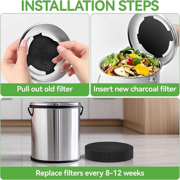 Single 7.28 Inch Round Replacement Filter for Kitchen Compost Bin, Black Activated Carbon Fiber Cotton Filter Cartridge
