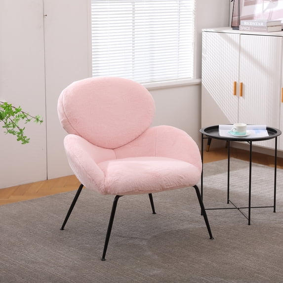 Single Accent Chair with Black Metal Legs, Sherpa Leisure Armchair with Adjustable Feet Screws, Comfy Side Chair for Living Room, Bedroom, Weight Capacity 250 LBS