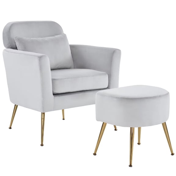 Single Accent Chair with Ottoman, Leisure Club Chair with Solid Wood Frame, Upholstered Reading Chair with Adjustable Foot Pads for Living Room, Bedroom, Weight Capacity 330 LBS