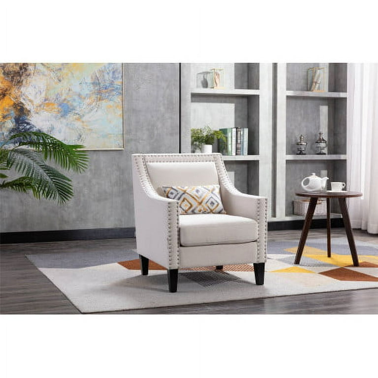 Small Space Narrow Reading Chair Beige Accent Sofa Chair, Mid