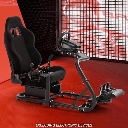 Supllueer Racing Simulator Cockpit Stable Round Tube Single Arm With Black Seat Fits For Logitech Thrustmaster PXN Fanatec.Excluding electronic devices