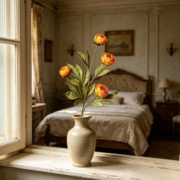 Single Artificial Peony Branch, Freely Bendable Adjustable Wired Stem, Soft 3D Full Fabric Petals, Long Lasting No Watering Faux Peony For Wedding Vase Living Room Table Arrangement