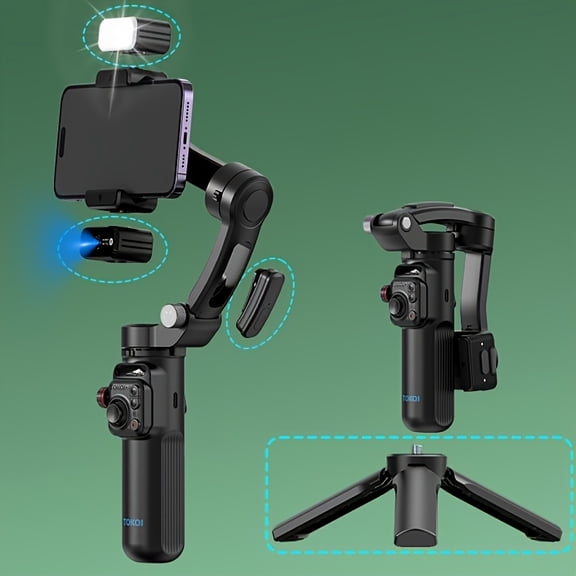 Single-Axis Phone Gimbal with Lavalier Mic: Anti-Shake Stabilizer for Outdoor Vlogging & Live Streaming, Plug & Play, Compact Holder for Streamers