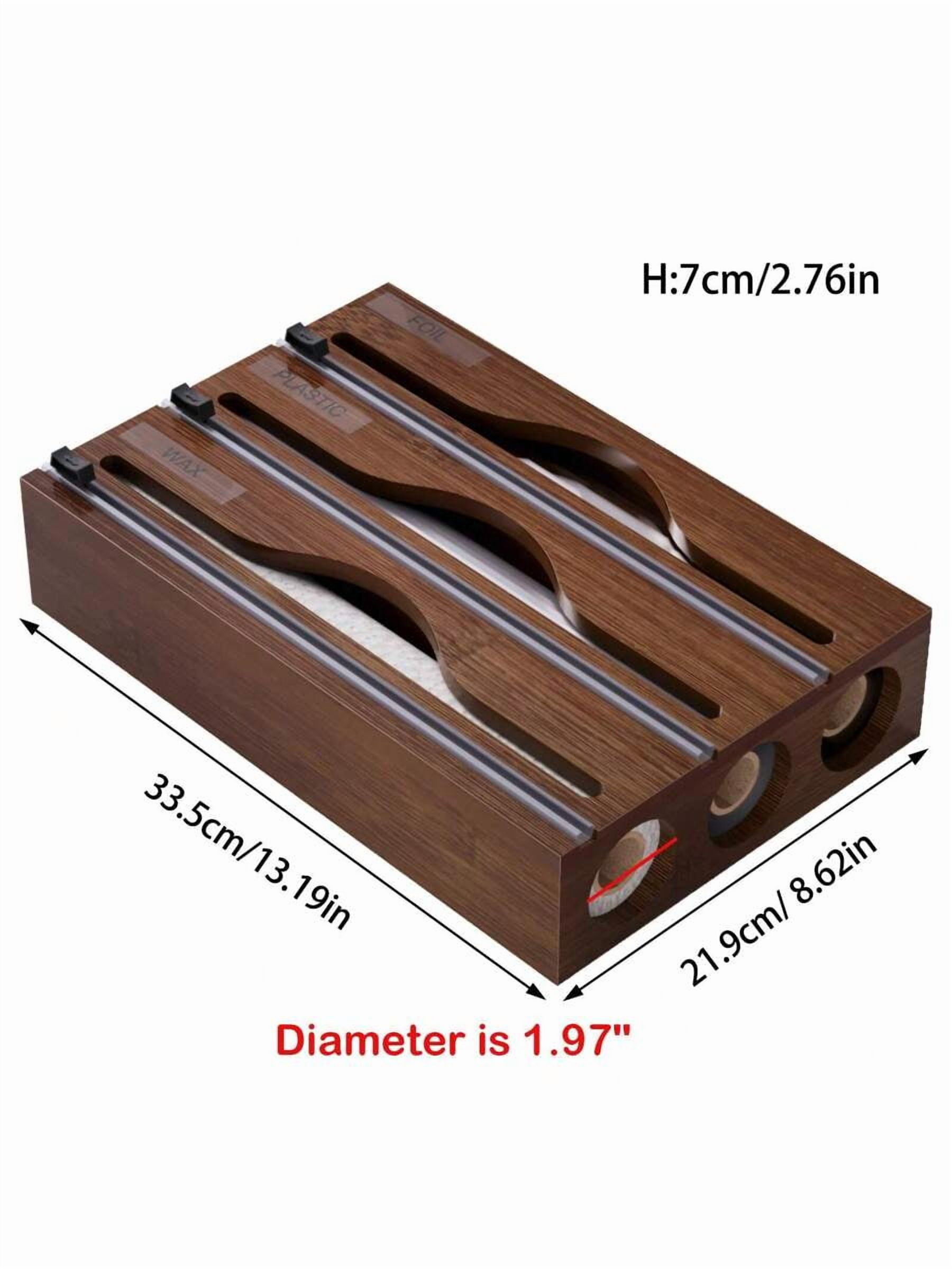 Single Bamboo Plastic Wrap Dispenser, Kitchen Organizer, Aluminum Foil and Plastic Wrap Storage Box, Suitable for Kitchen Use (Brown)
