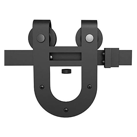 Single Barn Door Hardware Kit, Horseshoe Hanger Roller Black Carbon Steel Flat Track System ,Easy to Install
