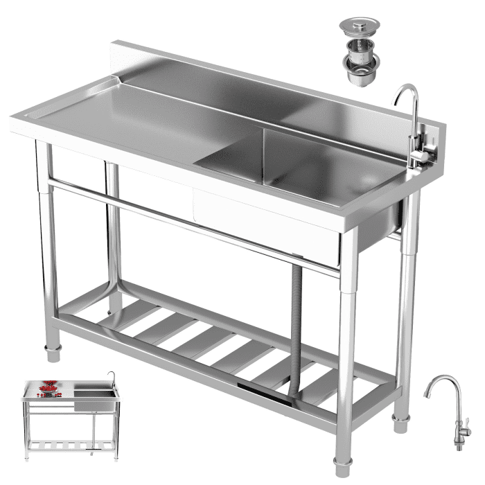 Single Basin Stainless Steel Sink, 198 lb Workbench Load, Commercial Grade, Stainless Steel Sink for Kitchen, Bar Counter Sink Targeting Kitchen, Fry Counter, Food Truck