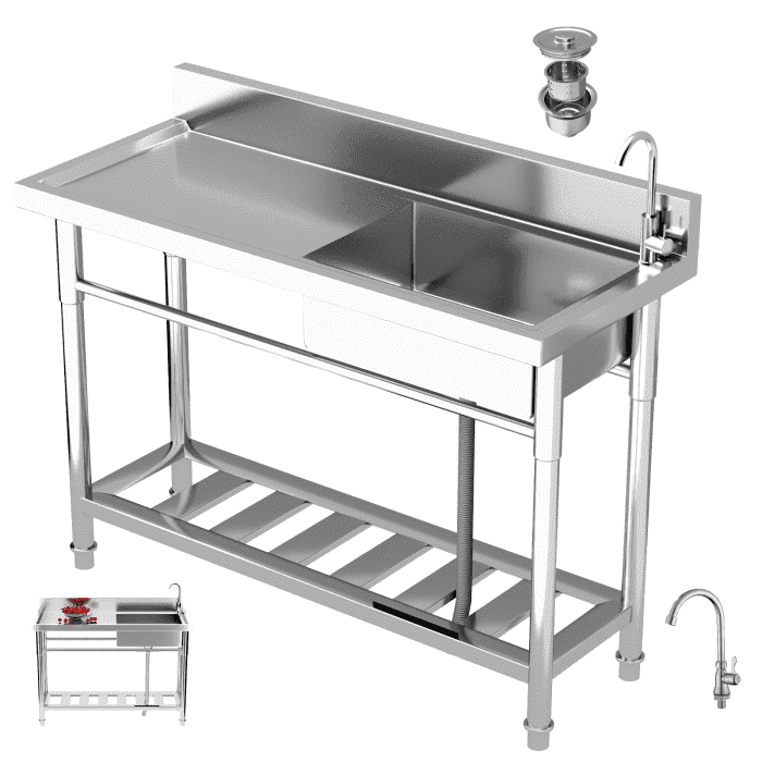 Single Basin Stainless Steel Sink, 198 lb Workbench Load, Commercial Grade, Stainless Steel Sink for Kitchen, Bar Counter Sink Targeting Kitchen, Fry Counter, Food Truck