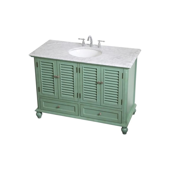 Single Bathroom Vanity 48 Inch Mint Green with  Marble Top