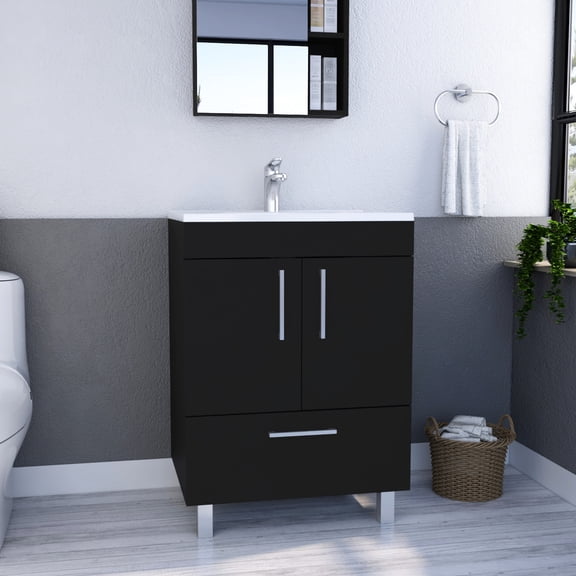 Single Bathroom Vanity in Black, One Draw Double Door - Arrange Spa Products - Bathroom Relaxing - FSC & TSCA Okay