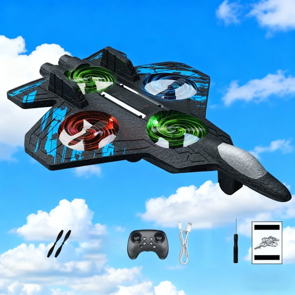 Single Battery RC Airplane with Remote Control Stunt Aircraft 360 Degree Flip Toy with Colorful LED Lights for Outdoor Beginners Black