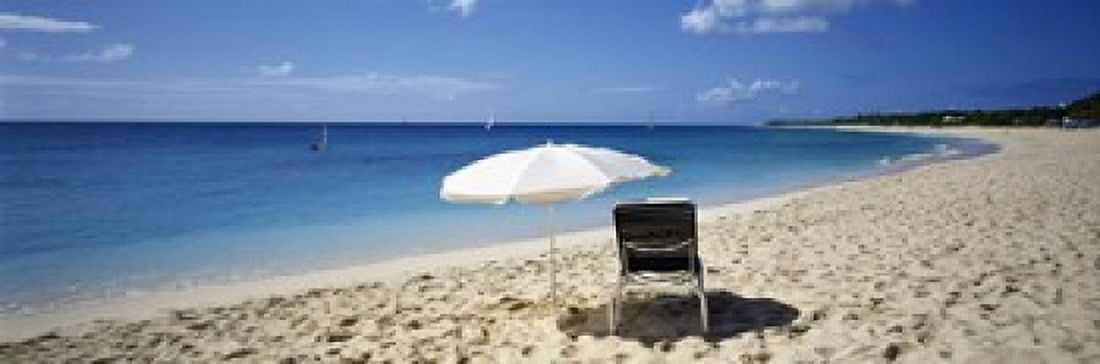 Single Beach Chair And Umbrella On Sand Saint Martin French West Indies Canvas Art - Panoramic Images (18 x 6)
