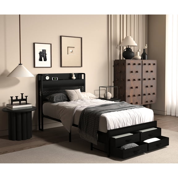 Single Bed Frame - USB Charging & RGB LED - Bedroom Relaxation - Handy Charging & Colorful Nights