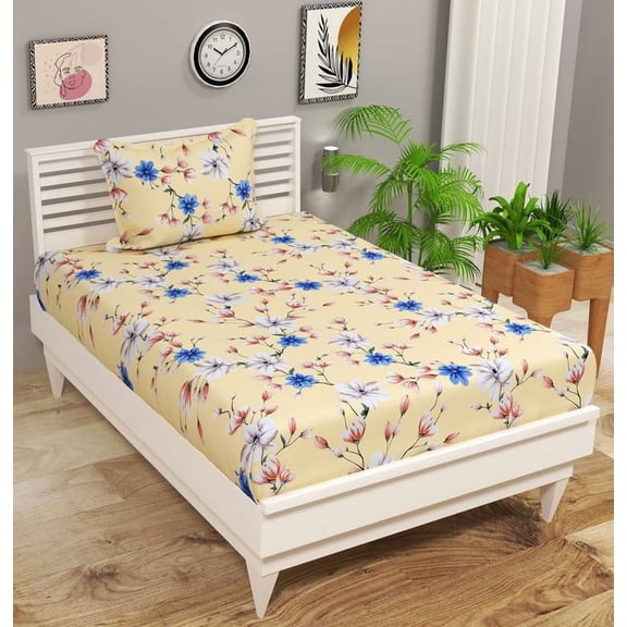 Single Bed Sheet With 1 Pillow Covers For Single - 60 X 90 Inches, Cream | Super Soft Premium Brushed Glace Cotton Bedsheet