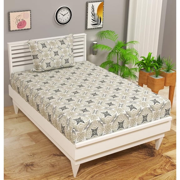 Single Bed Sheet With 1 Pillow Covers For Single - 60 X 90 Inches, Grey & White | Super Soft Premium Brushed Glace Cotton Bedsheet