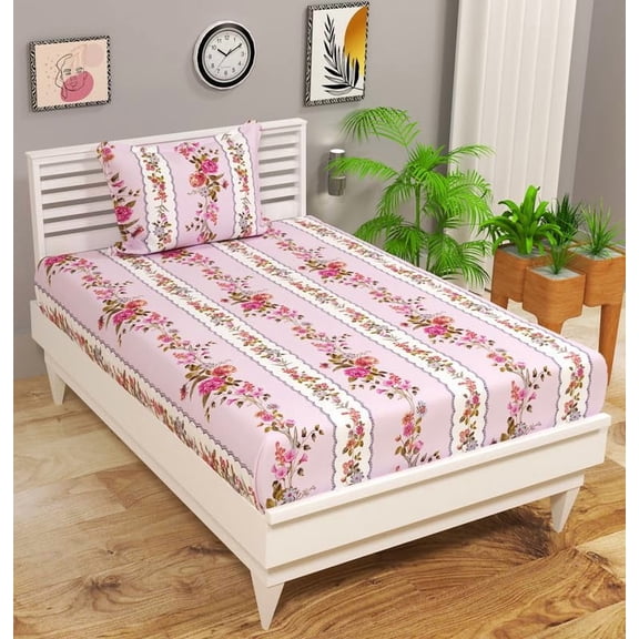 Single Bed Sheet With 1 Pillow Covers For Single - 60 X 90 Inches, Pink | Super Soft Premium Brushed Glace Cotton Bedsheet