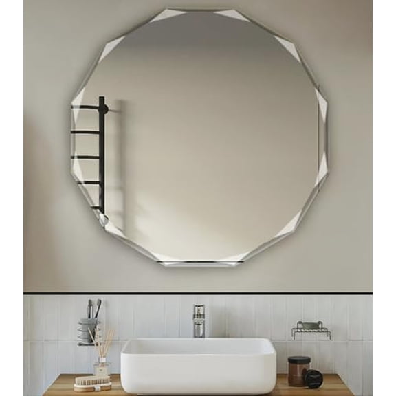 Single Beveled Edge Circle Mirror Frameless Wall Mount Bathroom Vanity Mirror, 20$$Electronics Accessories