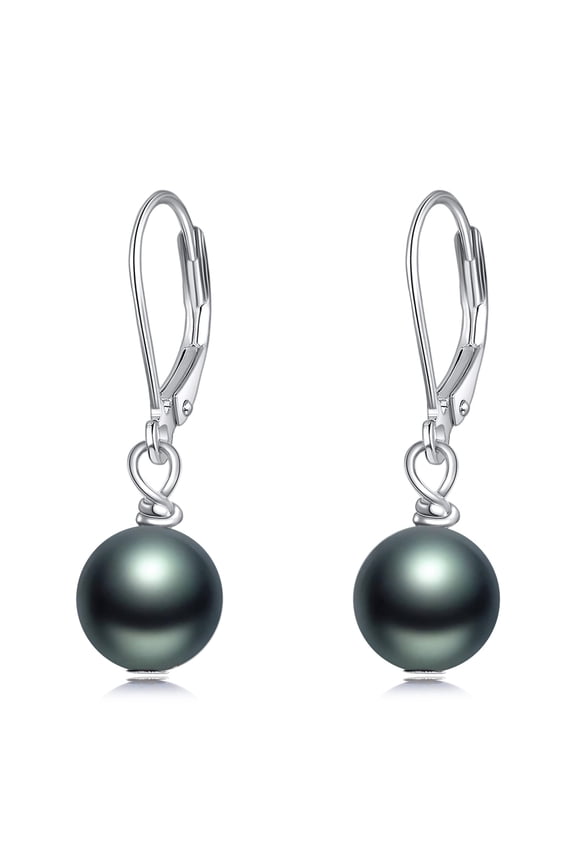 Single Black Pearl Earrings 925 Sterling Silver Pearl Drop Dangle Leverback Earrings For Women Wedding Bridesmaids Anniversary