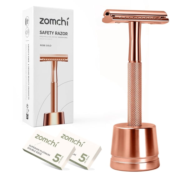 Single Blae Razors for Women Reusable Laies Razor for Legs with 5 ouble Ege Safety Razor Blaes, Eco-Frienly - Rose Gol