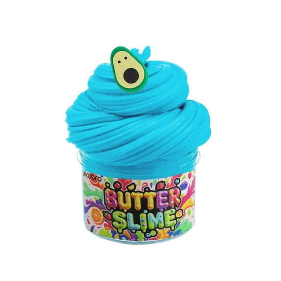 Single Blue Butter Slime Play Toy With Soft Pliable Butter Puree Texture, Designed For Kids And Stress Relief Enthusiasts, Colorful Container With Avocado Decoration For Sensory
