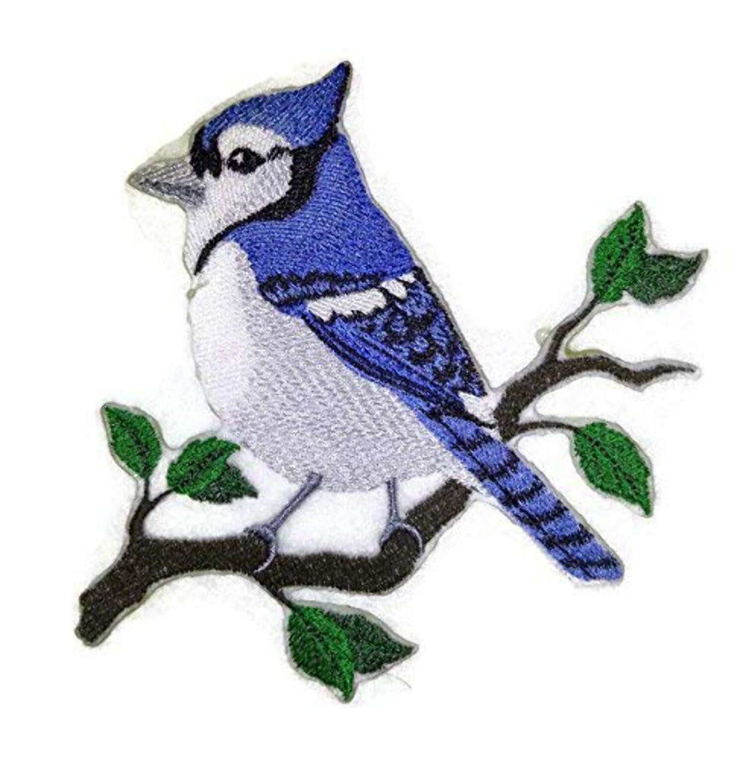 Single Blue Jay Bird Embroidered Iron on/Sew patch [5" X 4.5"]