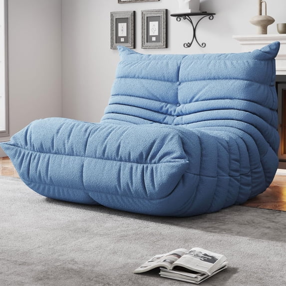 Single - Blue Memory Foam Floor Lounge Chair With Quilted Teddy Texture, Modern Modular Sofa For Living Room
