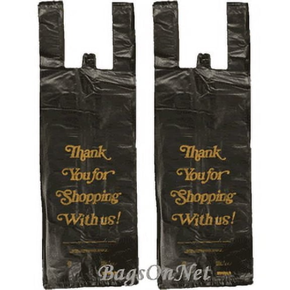 Single Bottle (6.5"W x 4.5" D x 20" H) Black Thank you Plastic Shopping Bag