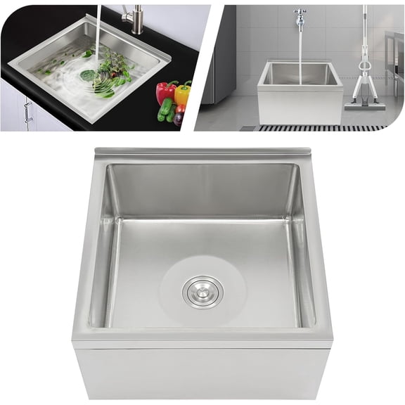 Single Bowl Commercial Sink, Free Standing Utility Sink, Stainless  Steel Sink with Baffle for Restaurant Kitchen 22"x19"x12"