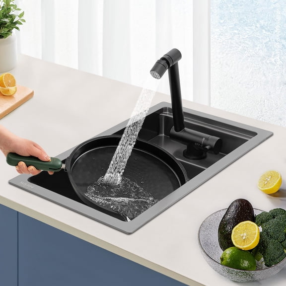 Single Bowl Kitchen Bar Sink Hidden Drop-In Kitchen Sink with Folding Faucet 16.9*9.8*8.7in for Homes, Restaurants, Dessert Shops