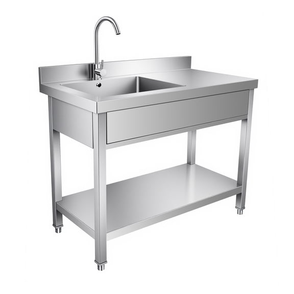 Laundry Sink, Single Bowl Washing Hand Basin, Stainless Steel Sink, Kitchen Utility Sink with Hot and Cold Water Hoses High Capacity for Garage Cafe Bar and Laundry