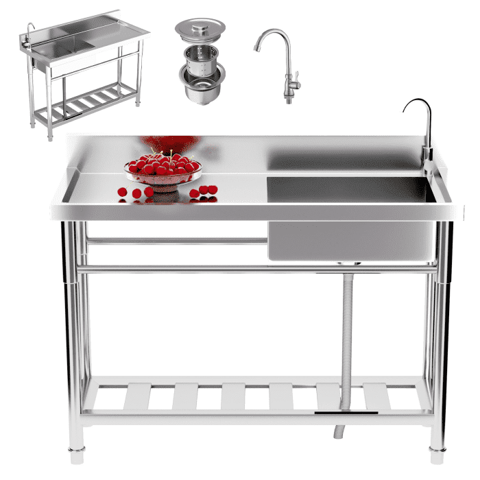 Single Bowl Sink, Stainless Feet, Stable Setup, Metal Kitchen Sink, 19.7” x 13.2” x 7.9” Sink Dedicated to Kitchen, Bathroom, Workshop