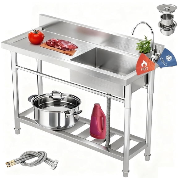 Single Bowl Stainless Steel Sink, 7.9" Deep Basin, Scratch Resistant, Heavy Duty Sink for Dish Washing, Pot Soaking, Vegetable Cleaning