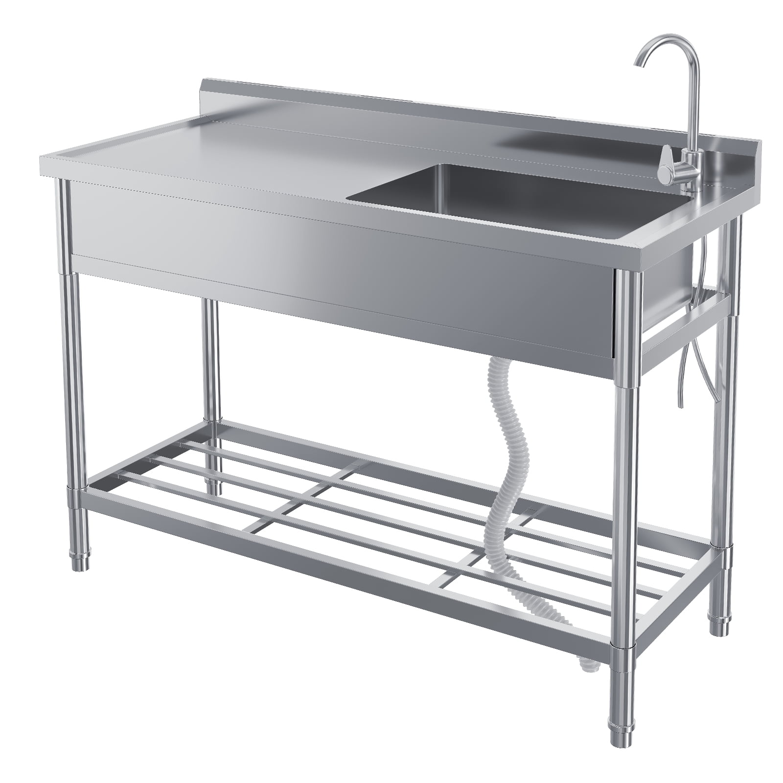 Single Bowl Stainless Steel Utility Sink with Faucet - Heavy-Duty Freestanding Basin, Storage Rack & Adjustable Legs, Hot/Cold Water, for Kitchen, Laundry, Garage, Outdoor