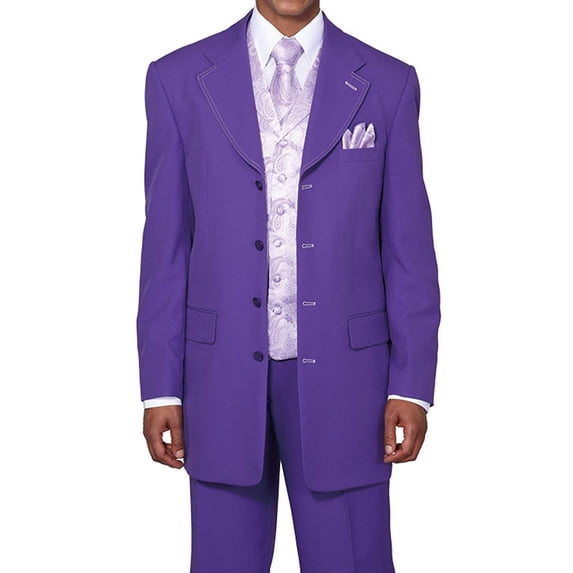 Single Breasted ,Double Vent, Fashion Suit With Vest, Tie & Hankie