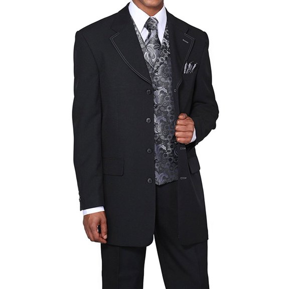 Single Breasted ,Double Vent, Fashion Suit With Vest, Tie & Hankie
