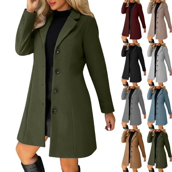Single Breasted Pea Coats For Women Thicken Lapel Collar Trench Coat Fashion A-Line Fall Winter Jackets Black L