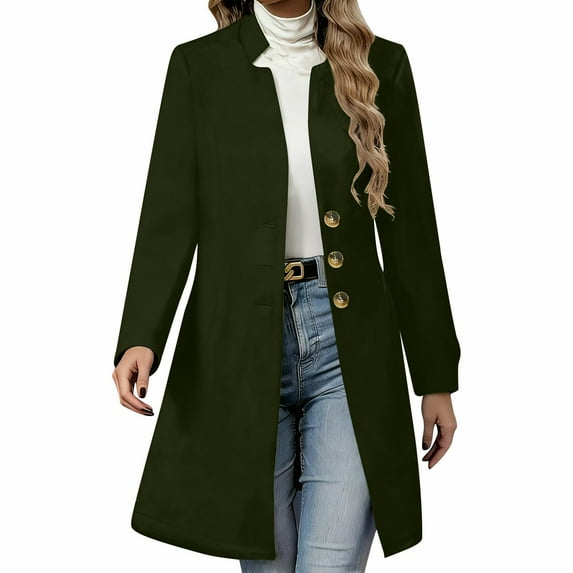 Single Breasted Peacoat Women Lapel Mid-length Wool Blend Coat Slim Fit Belted with Pockets Casual Jacket