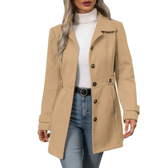 Single Breasted Peacoat for Womens Windproof Thermal Jackets Mid-Long Long Sleeve Overcoat Tops Pure Color Slim Fit Jacket Elegant Collared Outerwear 2026 Trendy Going Out Top