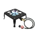 thumbnail image 1 of Single Burner Camping Stove Cast Iron Propane Gas LPG Outdoor Camping BBQ Cooker with Regulator Hose, 1 of 9