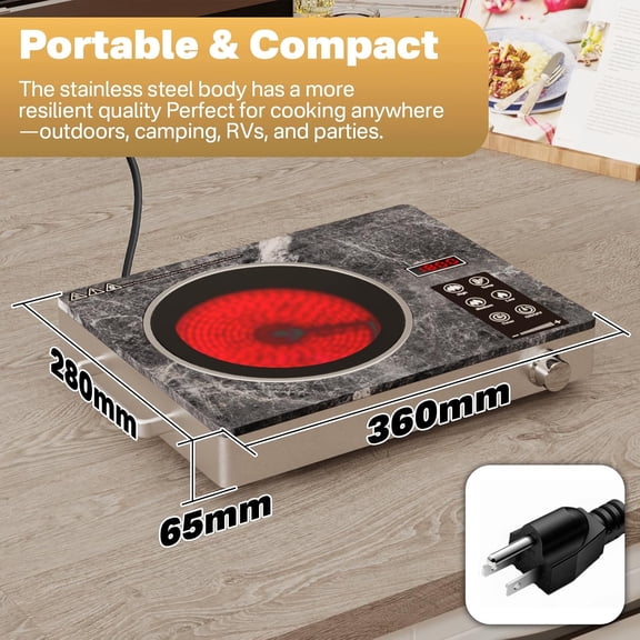 Single Burner Ceramic Cooktop, Portable 1800W Electric Stove, Countertop Burner for Cooking, Plug in Kitchen Hot Plate, Temperature Adjustable Compact Hob Camping Stoves