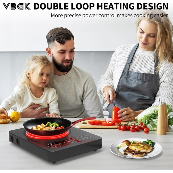 Single Burner Electric Cooktop, 110V 1800W Electric Stove Top with LED Touch Control, 10 Power Levels, 4h Timer, Safety Lock, Portable Single Burner Cooktop