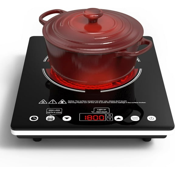 Single Burner Electric Cooktop 1800W - 110V Electric Stove Top Burner Portable Stove with Touch Control 9 Power Level - Induction Cooktop with Child Safety Lock Timer for Home Camping