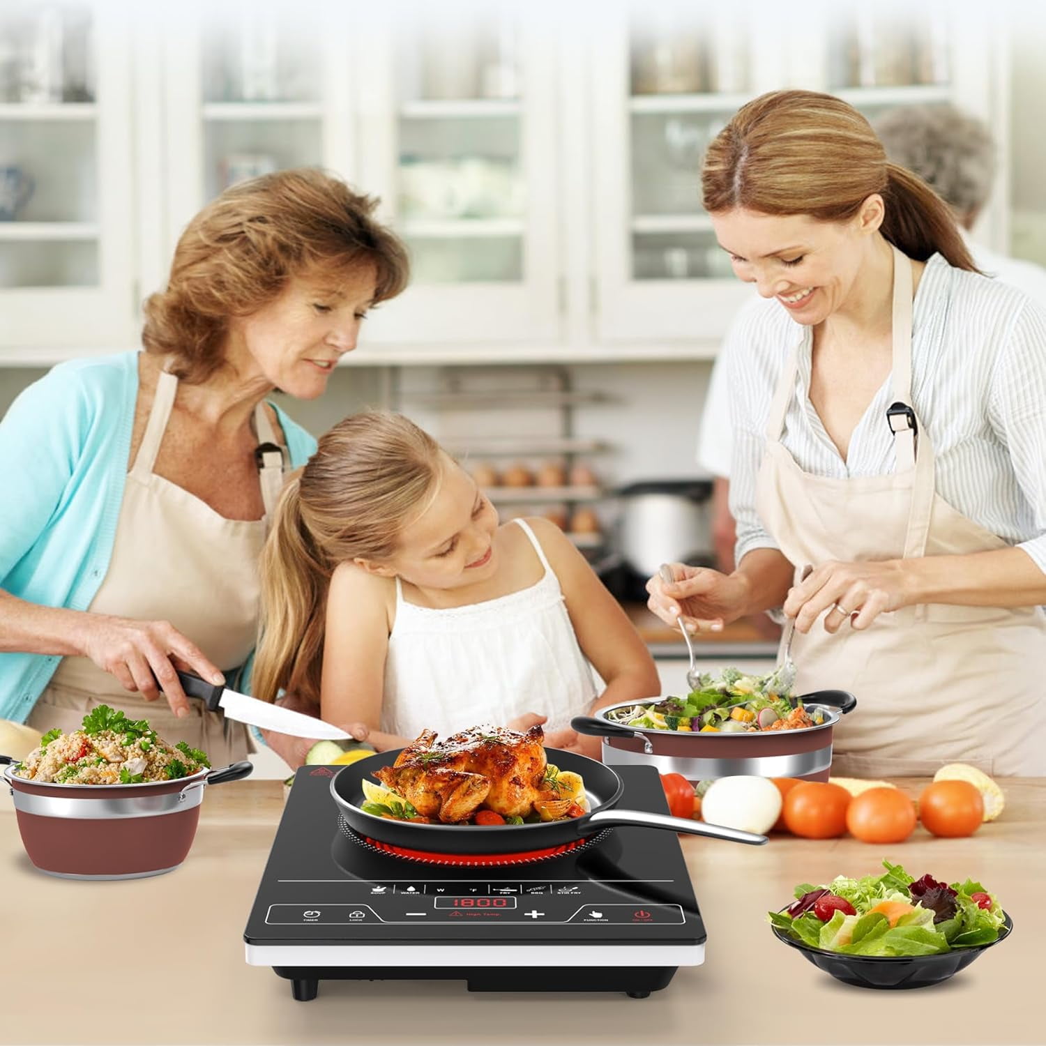 Single Burner Electric Cooktop 1800W Portable Stove Top with LED Touch Control, 8 Power Levels, Timer & Child Lock, Black Crystal Surface for Kitchen Dorm Office Camping