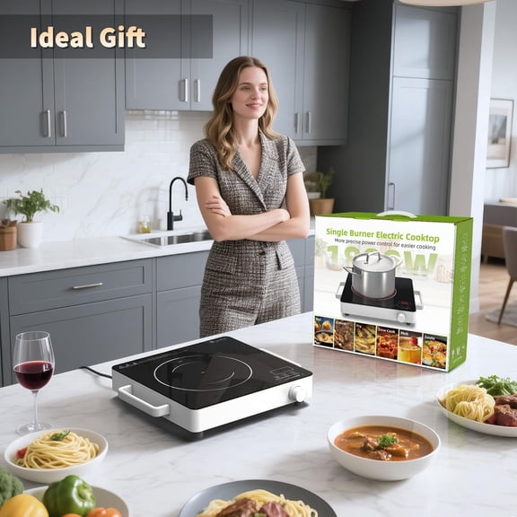 Single Burner Electric Cooktop, Portable Stove Top Burner, 1800W Electric Burner with Knob Control, 3 Hour Timer, 3 Heating Mode, 18 Power Levels, 110V - 120V Plug in