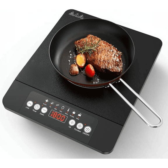 Single Burner Induction Cooktop 1800W 110V with LCD Touch Control 7 Temperature Levels up to 518 F Safety Lock and 4-Hour Timer