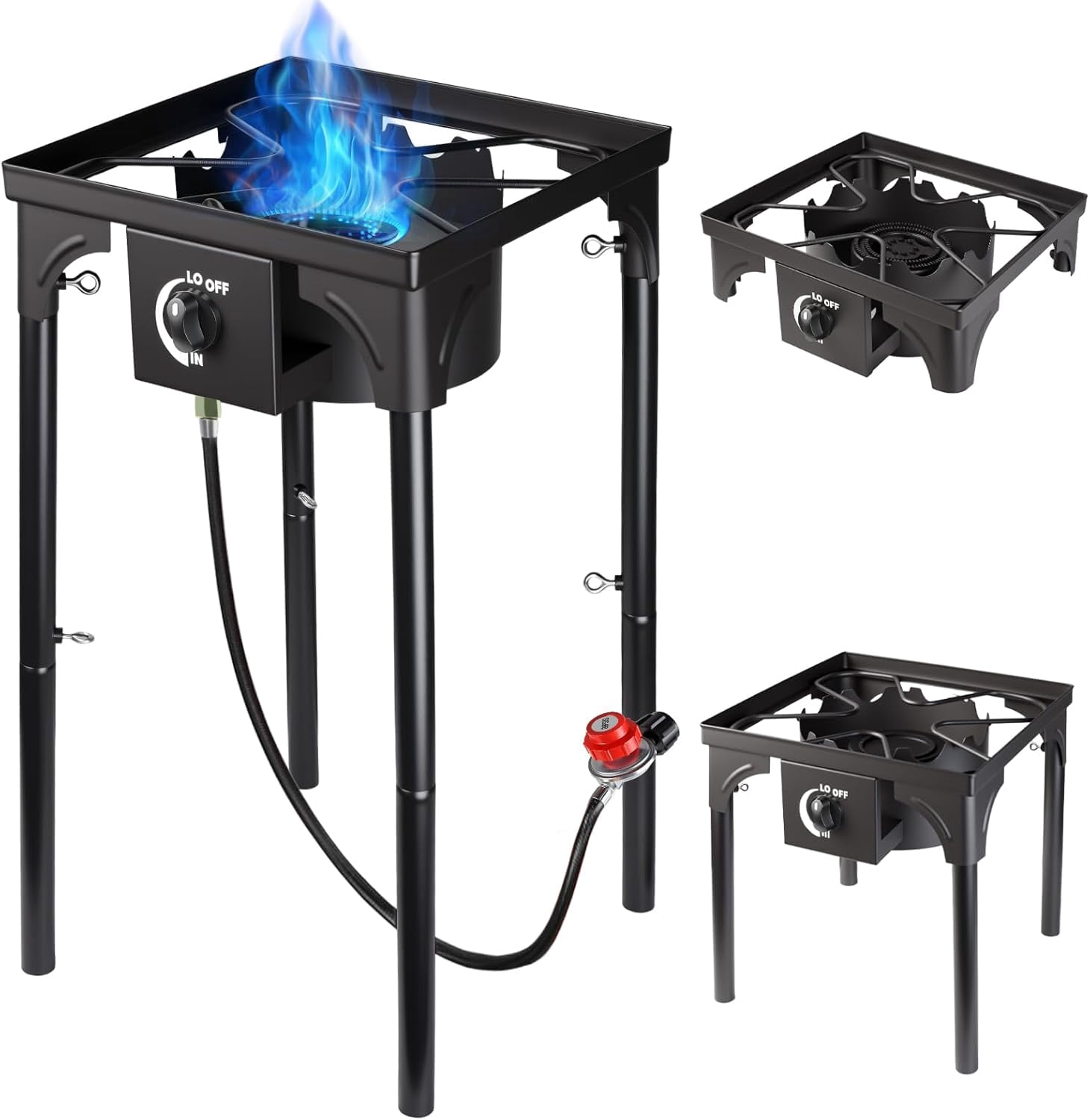 Single Burner Propane Stove for Outdoor, High-Pressure Gas Burner 75,000 BTU Propane Burner with Removable Legs Camping Stove Portable Gas Cooker Stand for Cooking, BBQ, 20 PSI Regulator