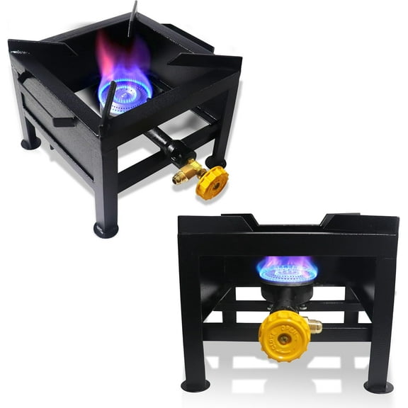 Single Burner Propane Stove - Portable Cast Iron High Pressure Outdoor Propane Burner Cooker,Heavy Duty Square Stove, high btu propane burner for Outdoor Cooking Turkey Fry,Seafood Boil,Homebrewing