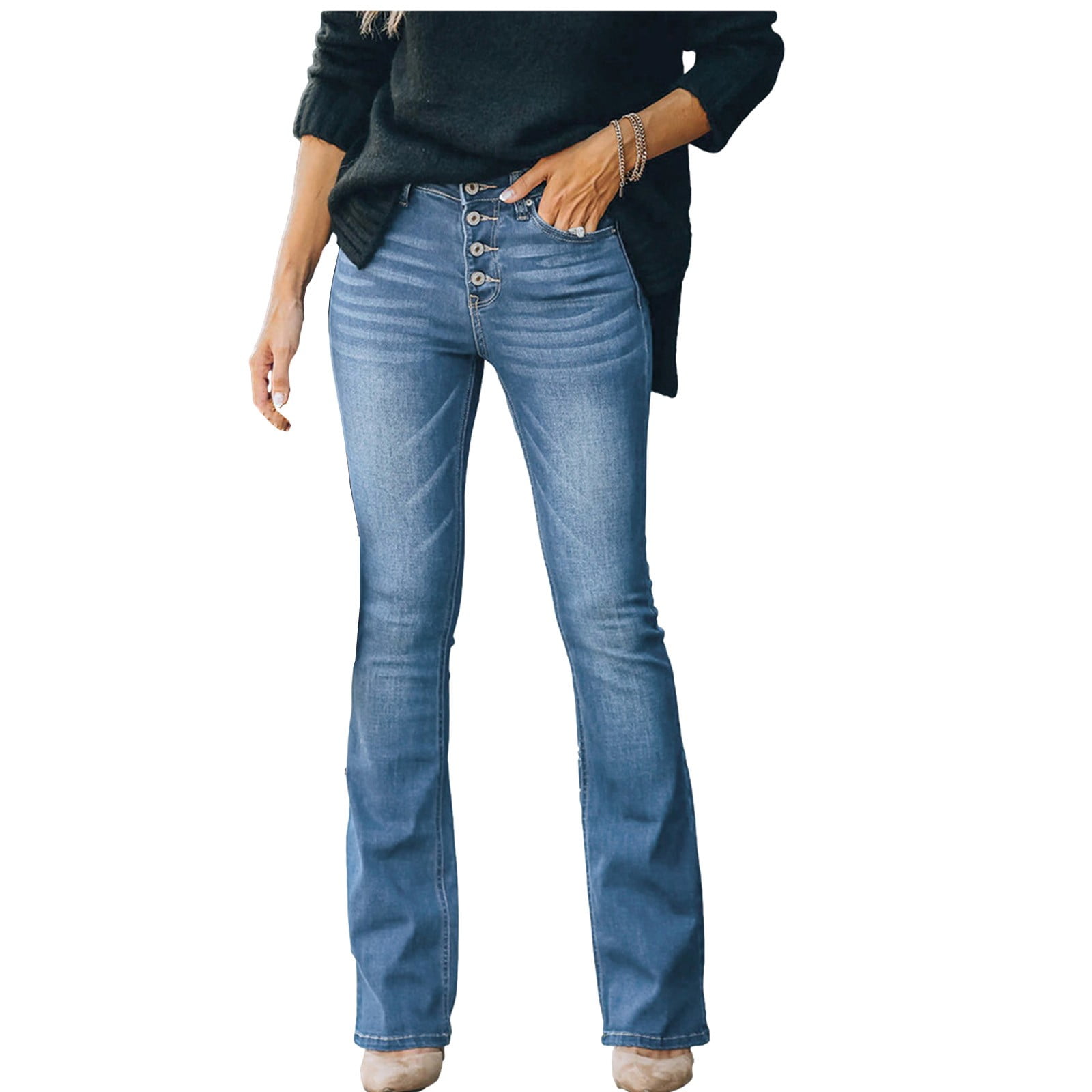 Single Button Denim Pants High Waisted Slim Stretchy Jeans Single Button Denim Pants High Waisted Slim Stretchy Jeans