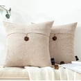 thumbnail image 1 of Single Button Series Decorative Throw Pillow Cover，Polyester pillow Cusion for Couch, 18" x 18", Beige, 2 Pack, 1 of 5