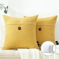 thumbnail image 1 of Single Button Series Farmhouse Square Decorative Polyester Throw Pillow Cusion for Couch, 18" x 18", Yellow, 2 Pack, 1 of 4